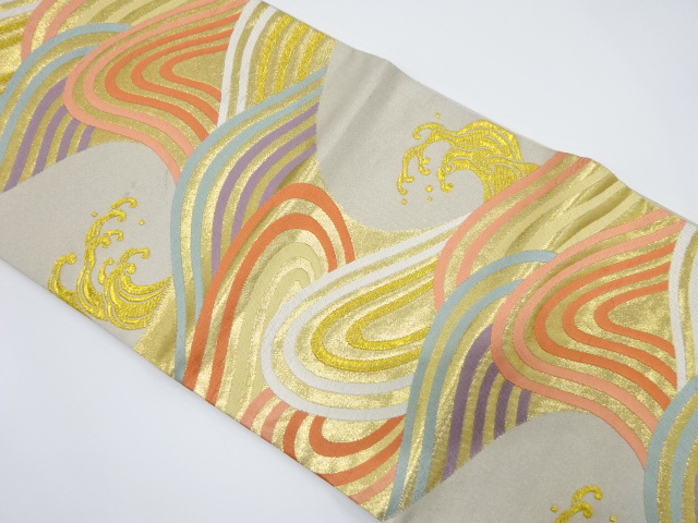 リサイクル　荒波模様織り出し袋帯